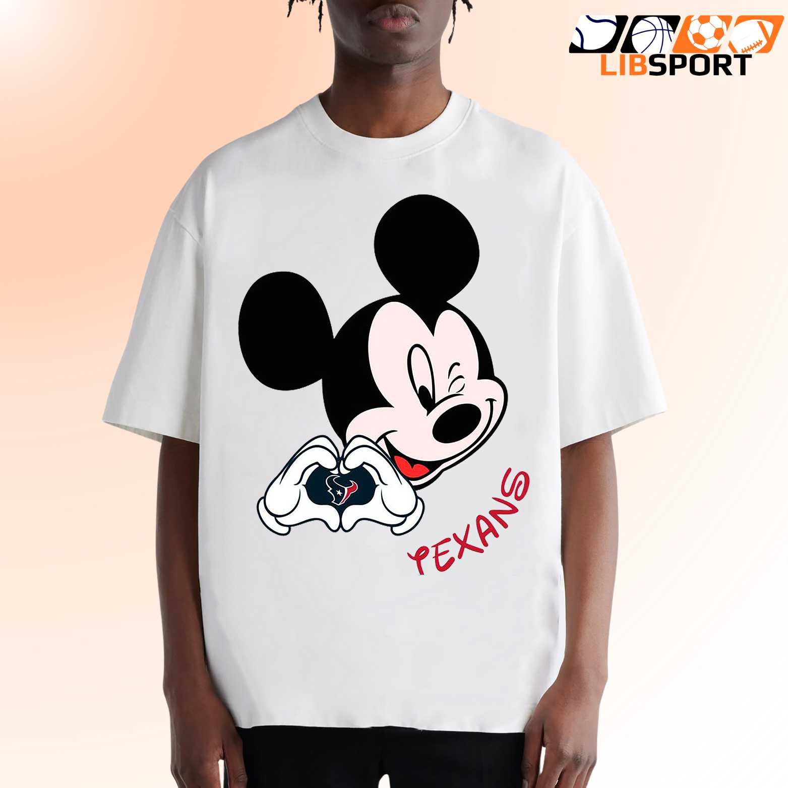 Mickey Loves Texans T Shirt, Houston Football Fan Tee, Unisex Disney Streetwear